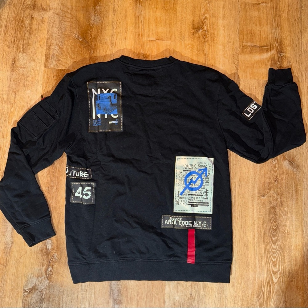 Bleecker Mercer Men's Black Ringer Long Sleeve T-Shirt Size XL Patchwork Street